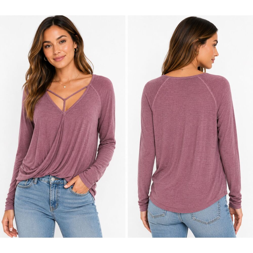 American Eagle Soft & Sexy Mauve Wrap Front Long Sleeve Top XS
